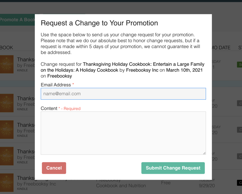 Request a change easily to your promotion