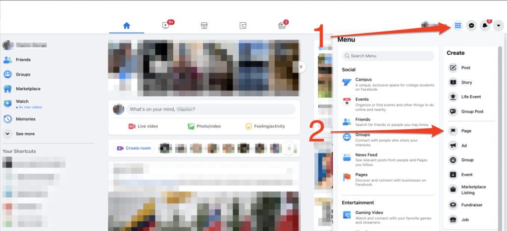 Create facebook page instructions screenshot