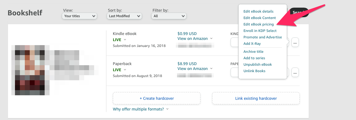 How to change your eBook price - step 2.2