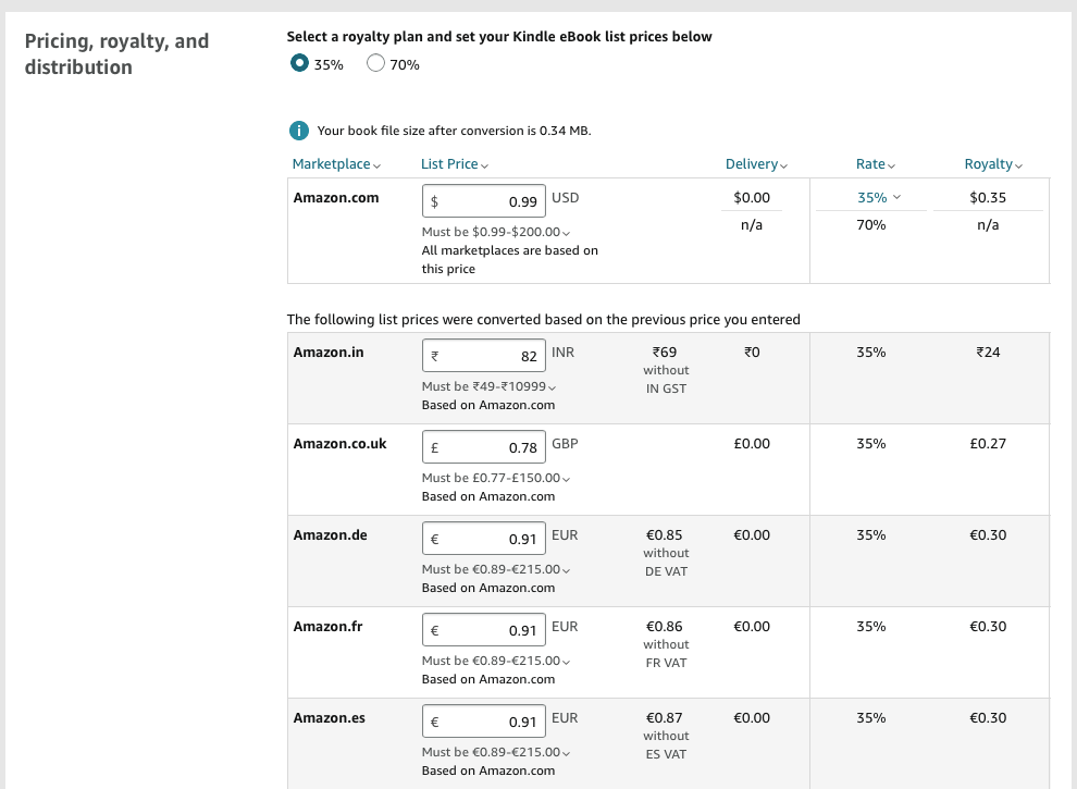 Update pricing options - step 3